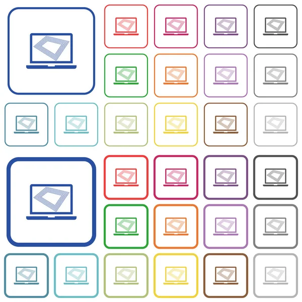 Dizüstü bilgisayarda ekran koruyucu düz renk simgeleri özetlenen — Stok Vektör