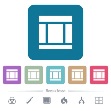 Renkli yuvarlak kare arka planlar üzerinde üç sütunlu web düzeni düz simgeler
