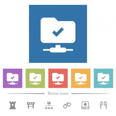 Ftp işlemi kare arka planlarda başarılı düz beyaz simgeler