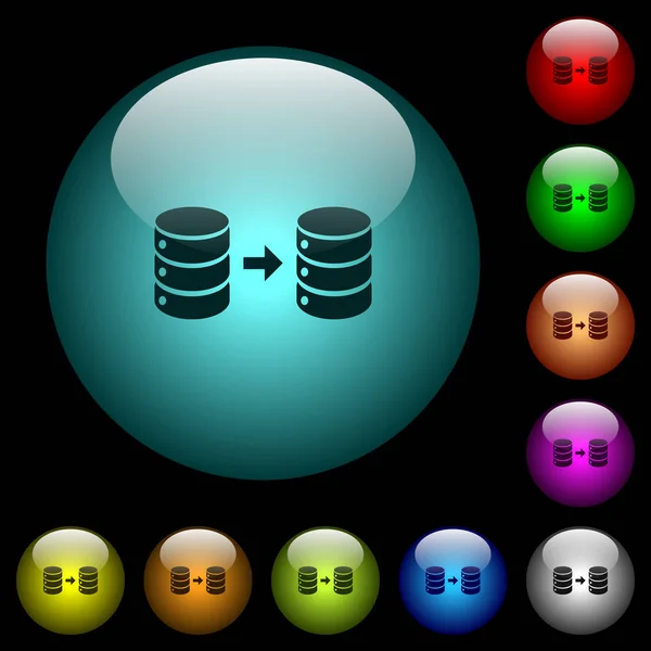 Adatbázis-tükrözés ikonjai színes megvilágítású üveggombokban — Stock Vector
