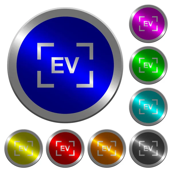 Kamerans exponeringsvärde inställning lysande mynt-liknande runda Färgknappar — Stock vektor