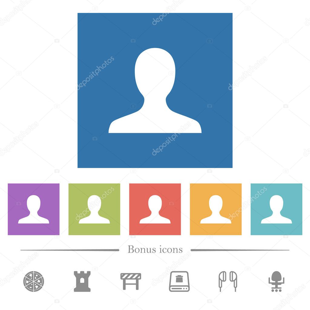 Blank user avatar flat white icons in square backgrounds