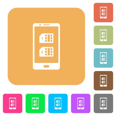 Çift Sim mobil yuvarlak kare düz simgeler