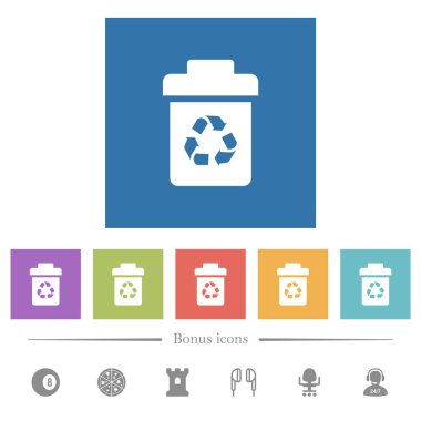 Kare arka planlarda bin düz beyaz simgeleri geri dönüştürme