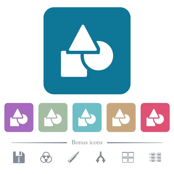 Formas geométricas básicas iconos planos sobre fondos cuadrados redondeados de color — Vector de stock