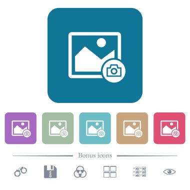 Renkli yuvarlak kare arka planlarda görüntü düz simgeleri kapmak