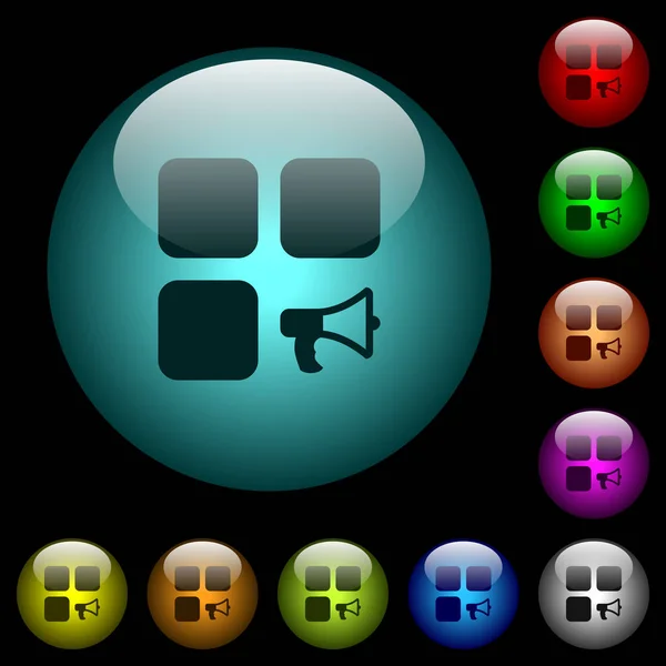 Komponens riasztási ikonok a színes megvilágítású üveggombokban — Stock Vector