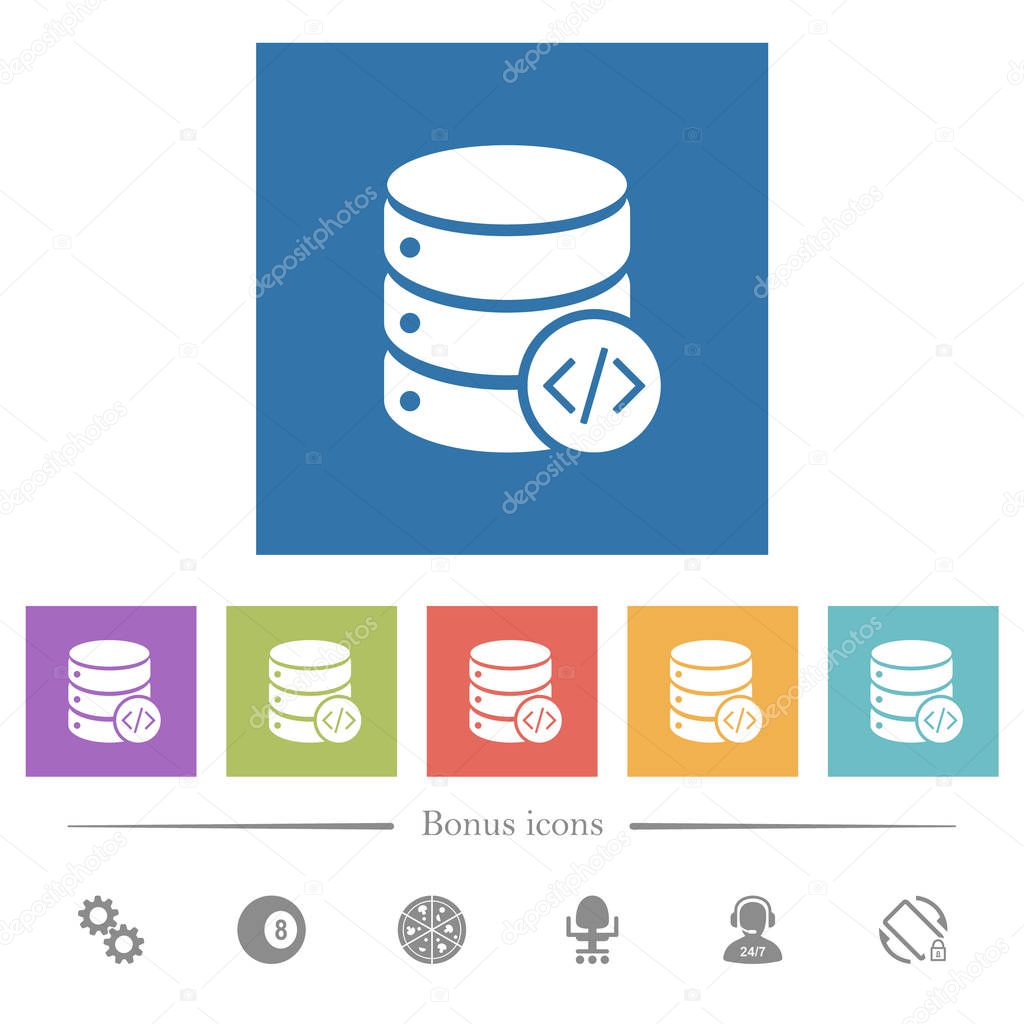 Database programming flat white icons in square backgrounds