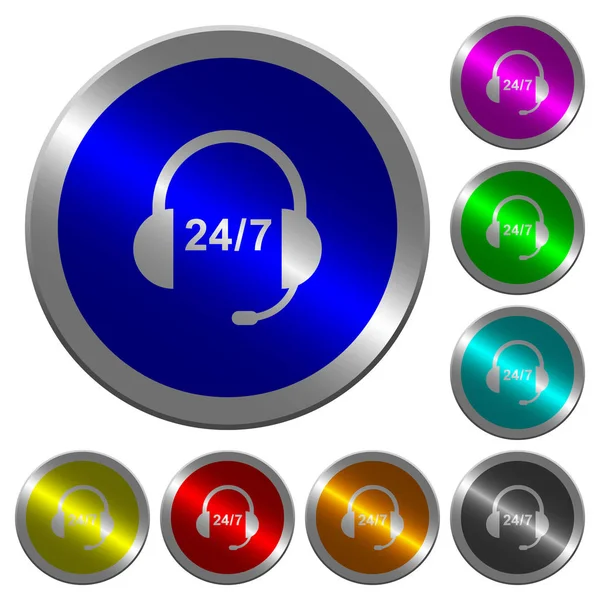 24 hour call center luminous coin-like round color buttons — Stock Vector