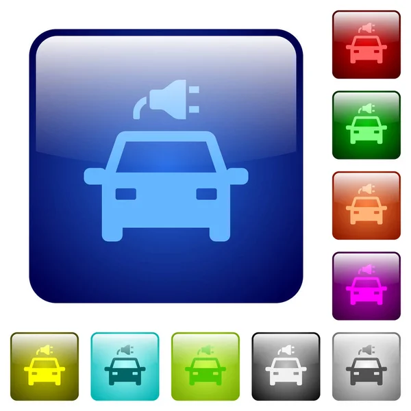 Samochód elektryczny z wtyczką kolor kwadratowy przyciski — Wektor stockowy