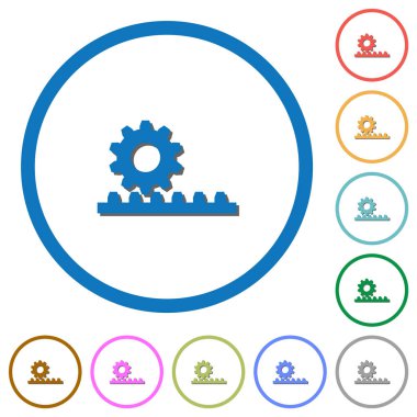 Gölgeler ve anahatlar ile raf pinyon simgeleri ile Cogwheel