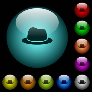 Renkli ışıklı cam düğmelerde tek şapka simgeleri