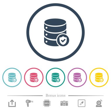 Yuvarlak anahatlarıyla veritabanı korumalı düz renk simgeleri