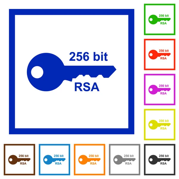 256 bits cryptage rsa plates icônes encadrées — Image vectorielle