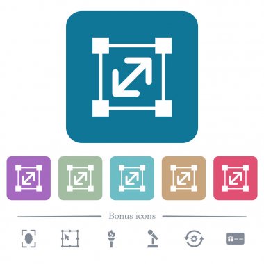 Renkli yuvarlak kare arka planlarda öğeyi düz simgeleri yeniden boyutlandırma