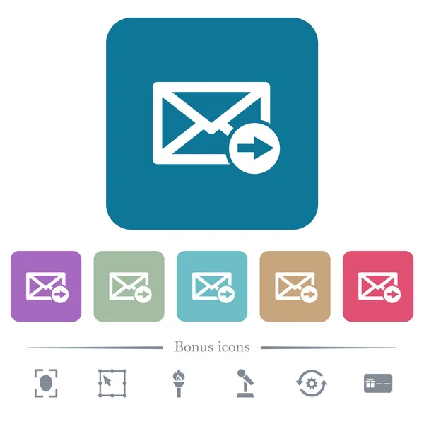 E-Mail-Weiterleitung flache Symbole auf farbig abgerundeten quadratischen Hintergründen — Stockvektor