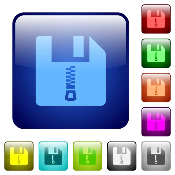 Botones cuadrados de color de archivo comprimido — Vector de stock