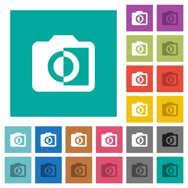 Monochromatické fotografie čtvercové ploché více barevných ikon — Stockový vektor