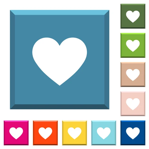Heart card symbol white icons on edged square buttons — Stock Vector
