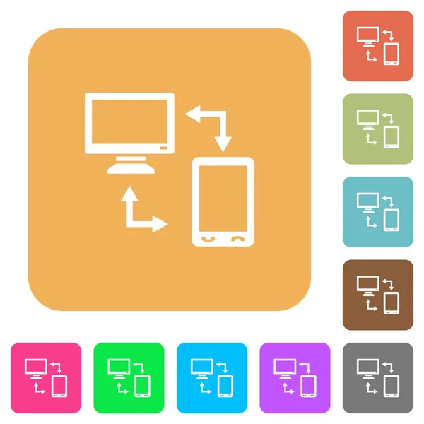 デスクトップの丸みを帯びた正方形のフラットアイコンにモバイルを接続する — ストックベクタ