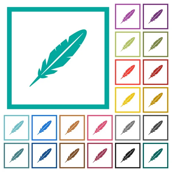 Singola piuma icone a colori piatte con cornici quadrante — Vettoriale Stock