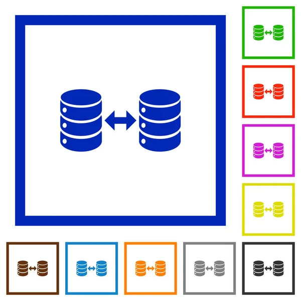 Sincronizar bancos de dados ícones de quadro plano — Vetor de Stock