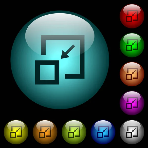 Rétrécissez les icônes de fenêtre en couleur éclairée boutons en verre — Image vectorielle