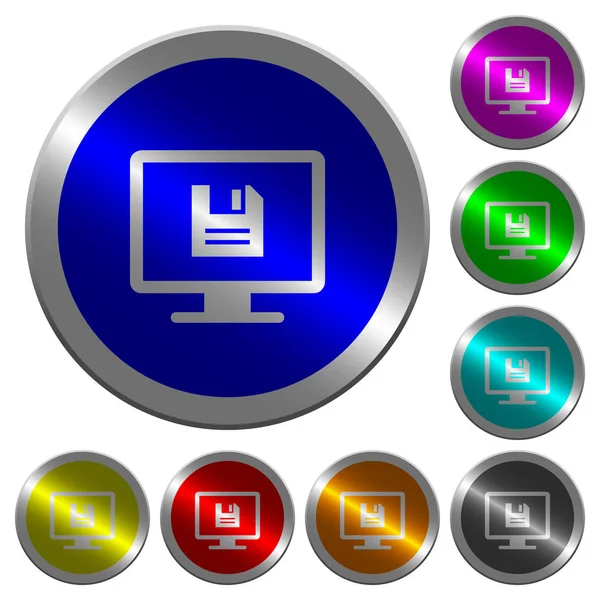 Zapisz ustawienia wyświetlania świecące monety okrągłe kolorowe przyciski — Wektor stockowy