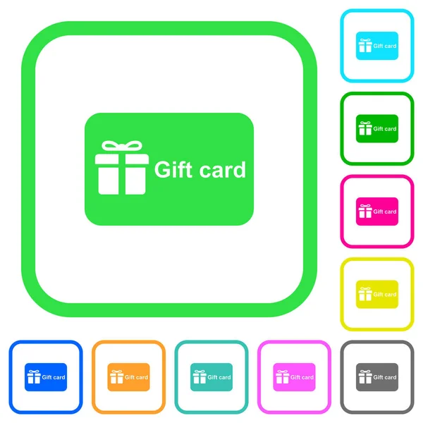 Gift Card met tekst levendig gekleurde platte pictogrammen — Stockvector