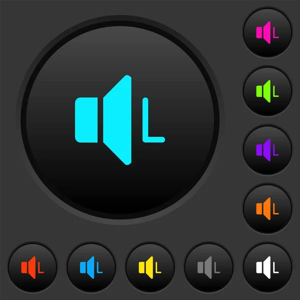 왼쪽 오디오 채널 색상 아이콘 어두운 푸시 버튼 — 스톡 벡터