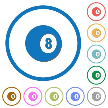 Gölgeler ve anahatlar ile siyah sekiz bilardo topu simgeleri