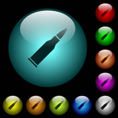 Renkli ışıklı cam düğmelerde bullet rifle mühimmat simgeleri