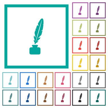 Dörtlü çerçeveli mürekkep şişesi düz renk simgelerinde tüy