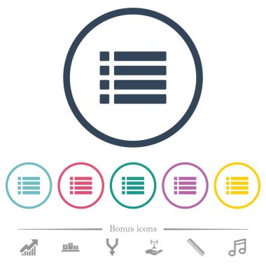 Yuvarlak anahatlarda sıralanmamış liste düz renk simgeleri