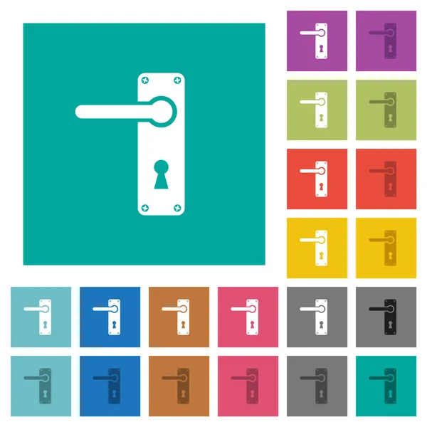 Manija de la puerta izquierda con tornillos cuadrados planos iconos multicolores — Vector de stock