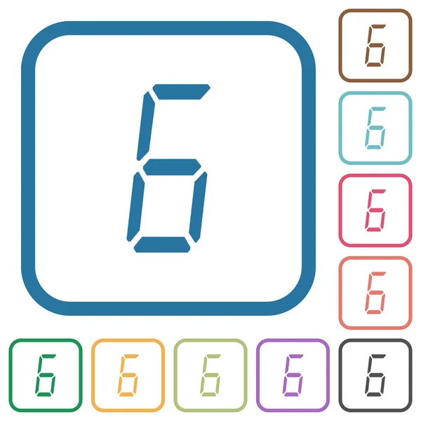 Digitale Zahl sechs von sieben Segmenttypen einfache Symbole — Stockvektor