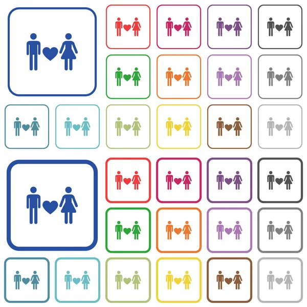 Dating outlined flat color icons — Stock Vector
