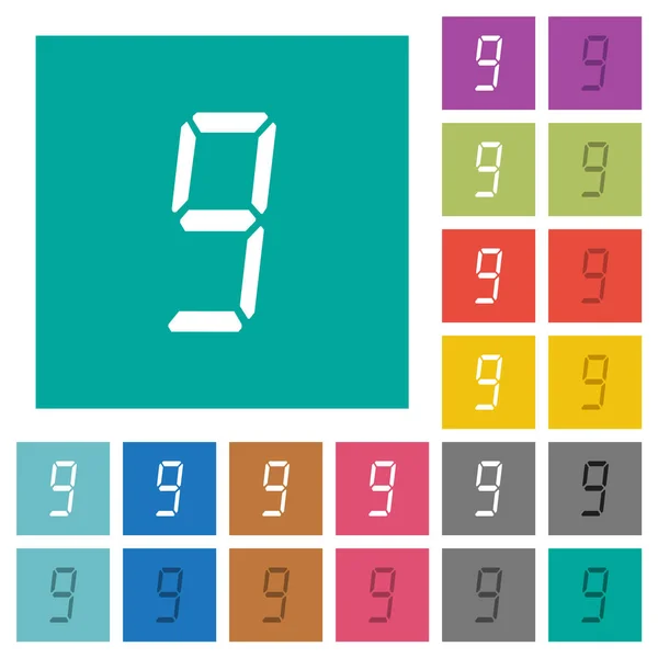 数字数字九的七段类型方形平面多彩图标 — 图库矢量图片