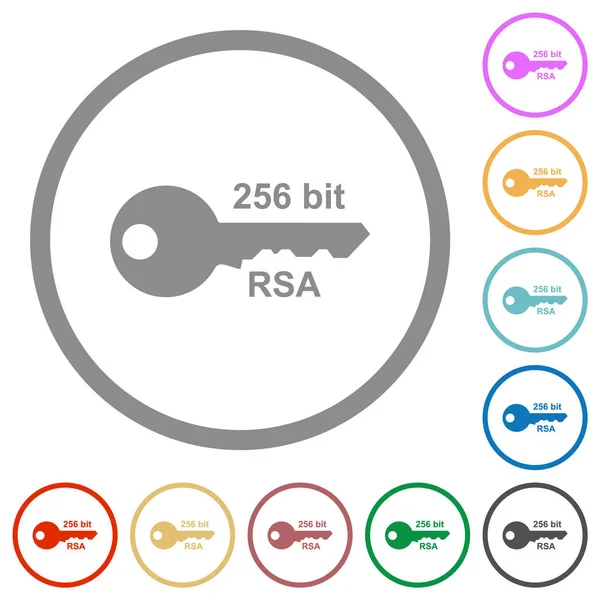 256 bits cryptage rsa icônes plates avec contours — Image vectorielle