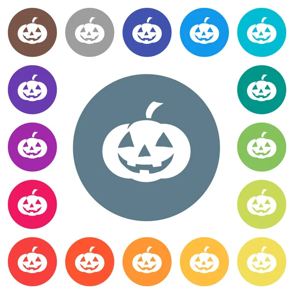 Calabaza de Halloween iconos blancos planos sobre fondos de color redondo — Archivo Imágenes Vectoriales
