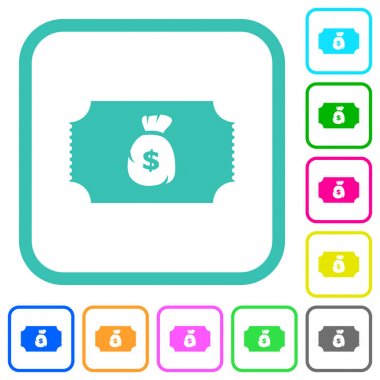 Dolar çanta canlı renkli düz simgeler ile Bilet