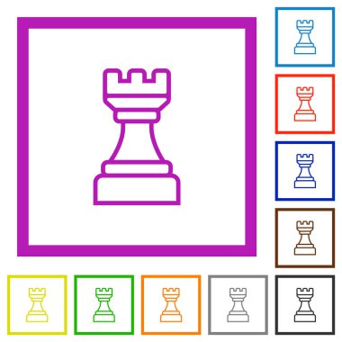 Beyaz satranç kale düz çerçeveli simgeler