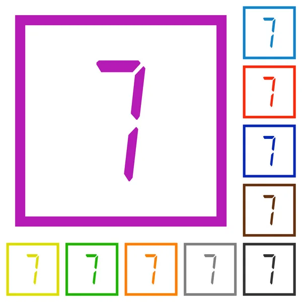 Digitale Zahl sieben von sieben segmentartigen flach gerahmten Icons — Stockvektor