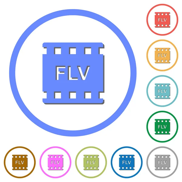 Iconos de formato de película FLV con sombras y contornos — Vector de stock