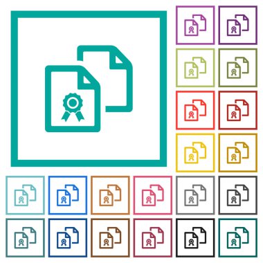 Sertifika düz renk simgelerini çeyrek çerçevelerle Kopyala