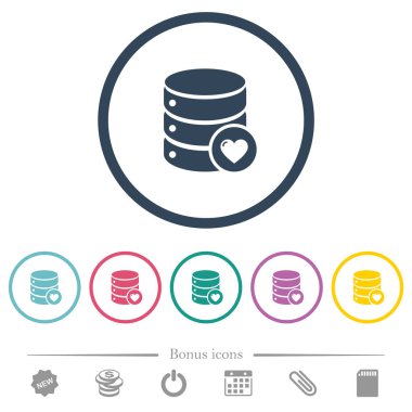 Yuvarlak anahat favori veritabanı düz renk simgeleri