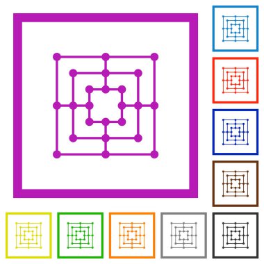 Dokuz erkek Morris oyun tahtası düz çerçeveli simgeler