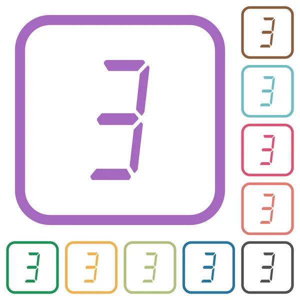 Digital número tres de siete tipo de segmento iconos simples — Archivo Imágenes Vectoriales