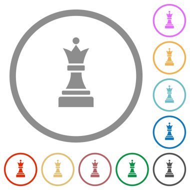 Black chess queen flat icons with outlines clipart
