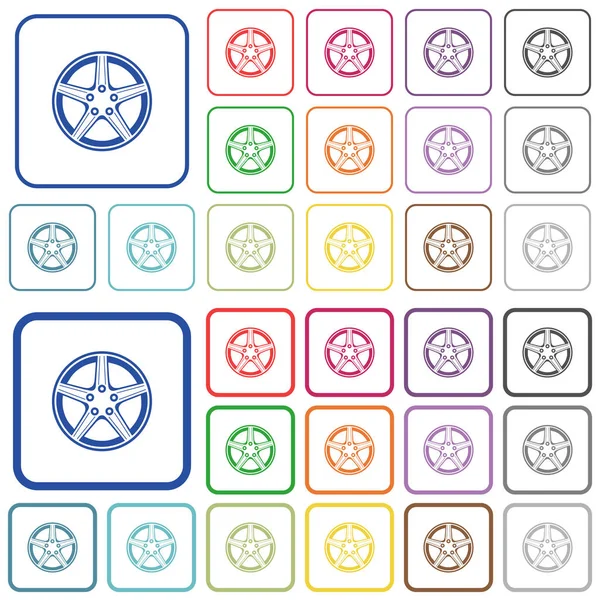 Alloy wheel outlined flat color icons — Stock Vector